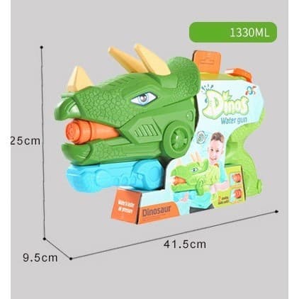 Jucarie pistol cu apa, Triceratops, plastic, 3 duze, rezervor 1330 ml, 6 ani+, verde 2