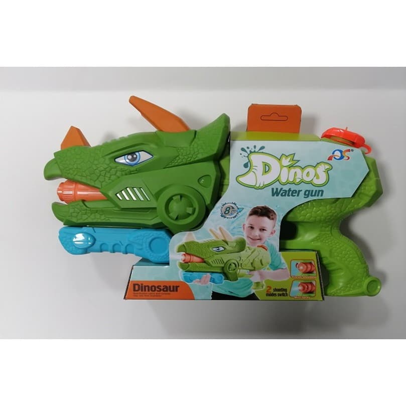 Jucarie pistol cu apa, Triceratops, plastic, 3 duze, rezervor 1330 ml, 6 ani+, verde 5