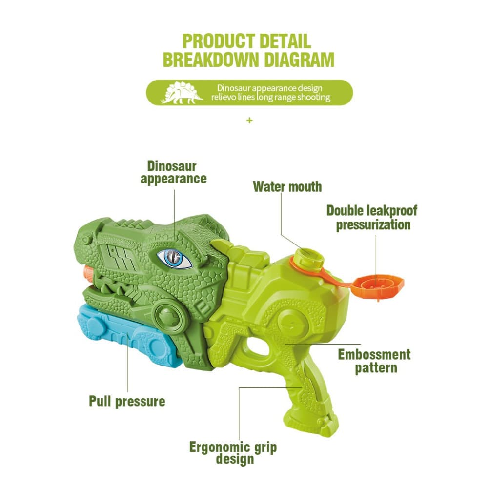 Jucarie pistol cu apa, Tiranozaur, plastic, 3 duze, rezervor 600 ml, 6 ani+, verde 2