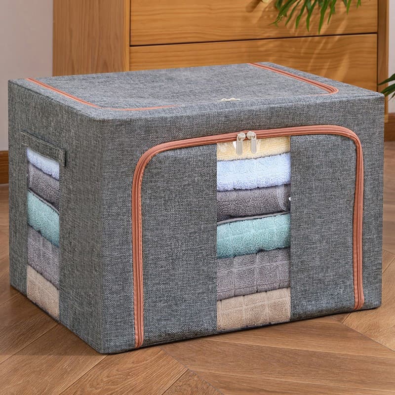Cutie de depozitare pliabila cu fermoar, 100 litri, material textil, 60 X 42 X 40 cm, gri 2