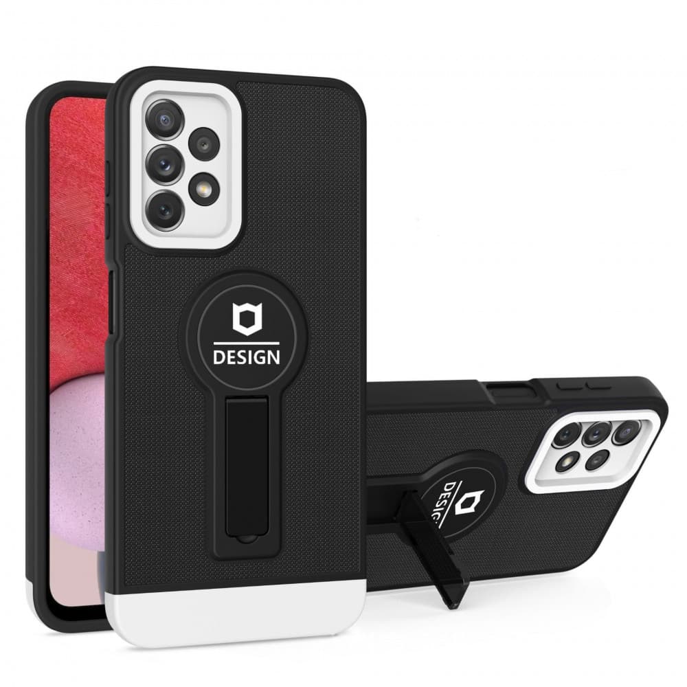 Husa Samsung Galaxy A13 4G, Armor Design, functie stand, insertie metalica pentru suport auto magnetic, negru/alb 2