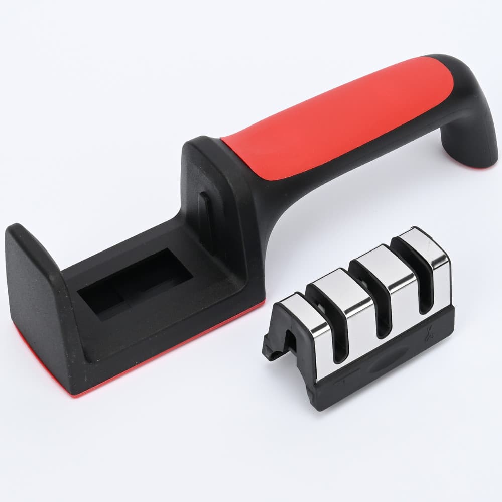 Dispozitiv pentru ascutit cutite, 3 pozitii, rosu/negru, material inox si ABS 2