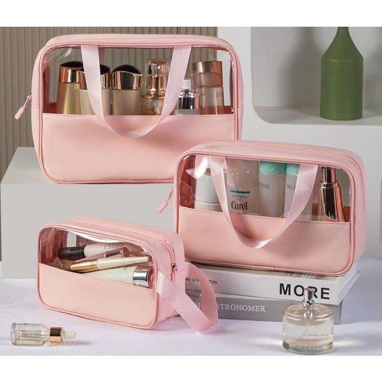 Geanta pentru cosmetice, Geanta pentru Voiaj sau Organizarea produselor Cosmetice, Geanta pentru Machiaj, din PVC si PU, 26 x 15 x 10 cm, Roz 2