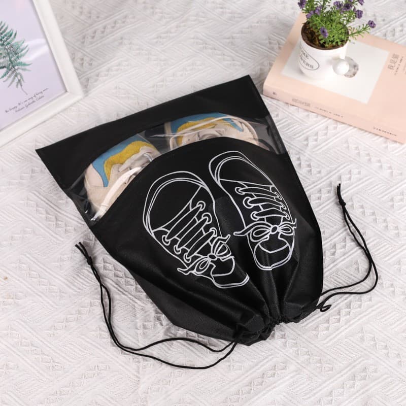 Sac depozitare incaltaminte, pentru voiaj sau depozitare, rezistent la praf, compatibil cu masina de spalat, 27 x 36 cm, negru 2