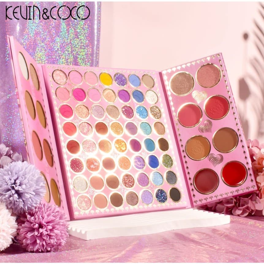Paleta de farduri Kevin&Coco, 72 de culori, stil pliabil, conturing, iluminator, blush incluse, dreptunghiulara, 22 x 24.5 cm, 490 g, multicolor 2