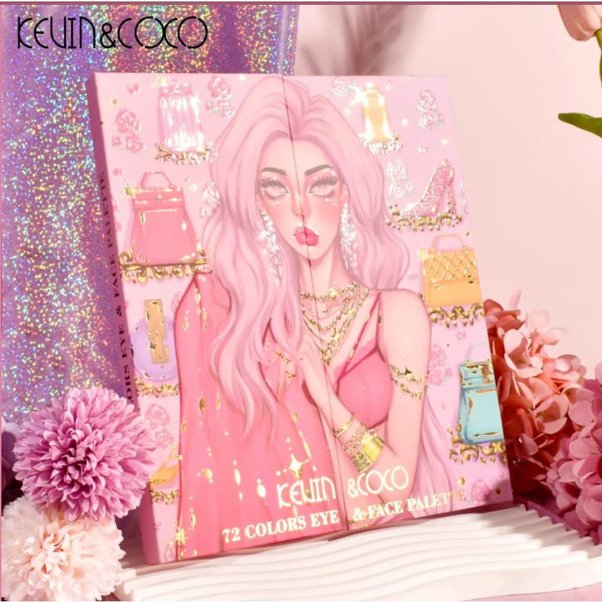 Paleta de farduri Kevin&Coco, 72 de culori, stil pliabil, conturing, iluminator, blush incluse, dreptunghiulara, 22 x 24.5 cm, 490 g, multicolor 4