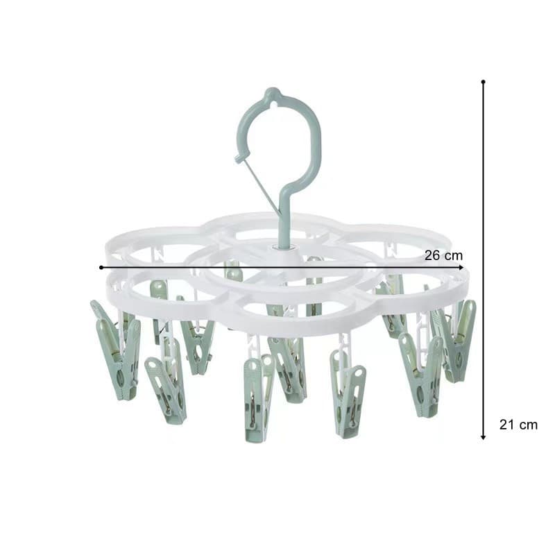 Uscator de Rufe Suspendat, 16 Carlige, Rotire 360 Grade, plastic, Usor de Depozitat, Multifunctional, 26 x 21 cm, Verde 2