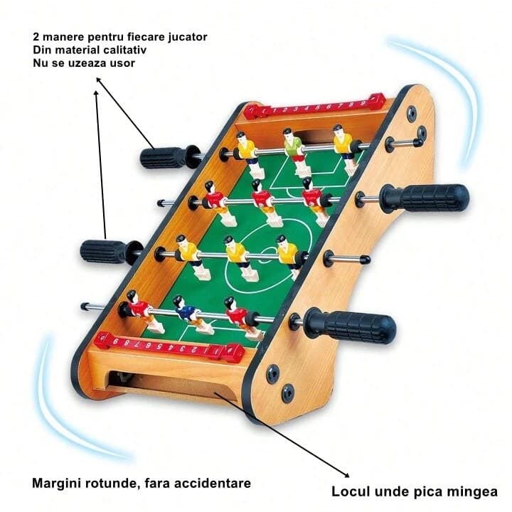 Masa de fotbal cu teren si 12 jucatori , 4 manere, tabel scor, metal, lemn si ABS, 37.5 x 21 x 9.5 cm, margini rotunjite 2