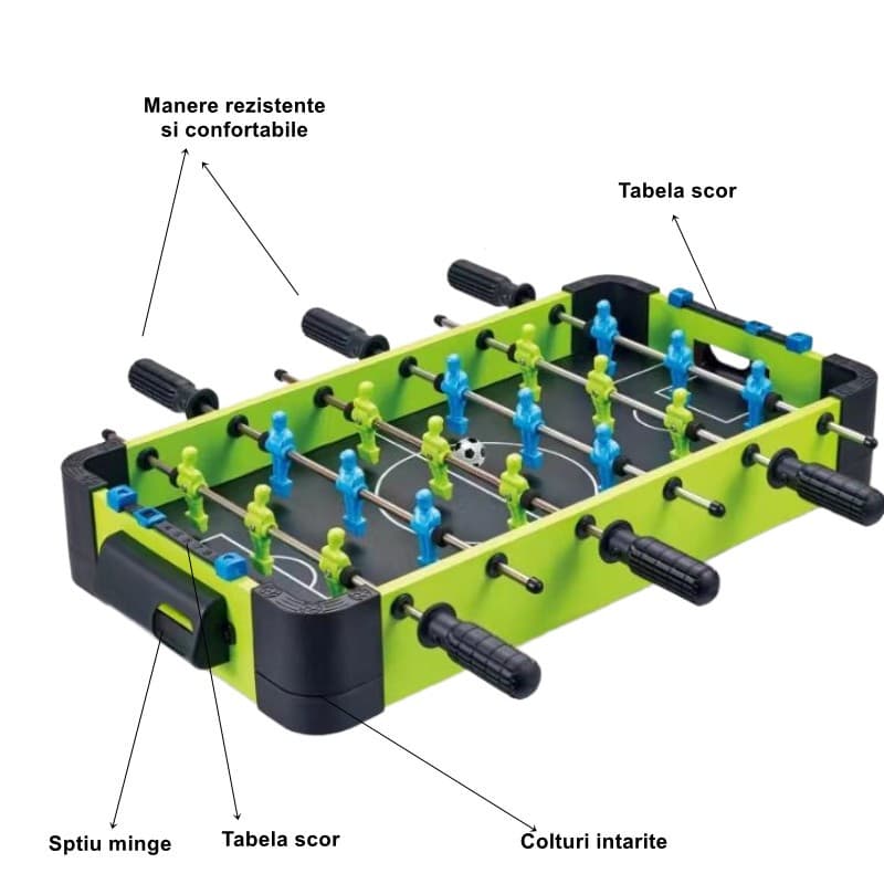 Masa de fotbal cu teren si 18 jucatori , 6 manere, tabela scor, metal, lemn si ABS, 51 x 44 x 17.5 cm, verde/albastru 2