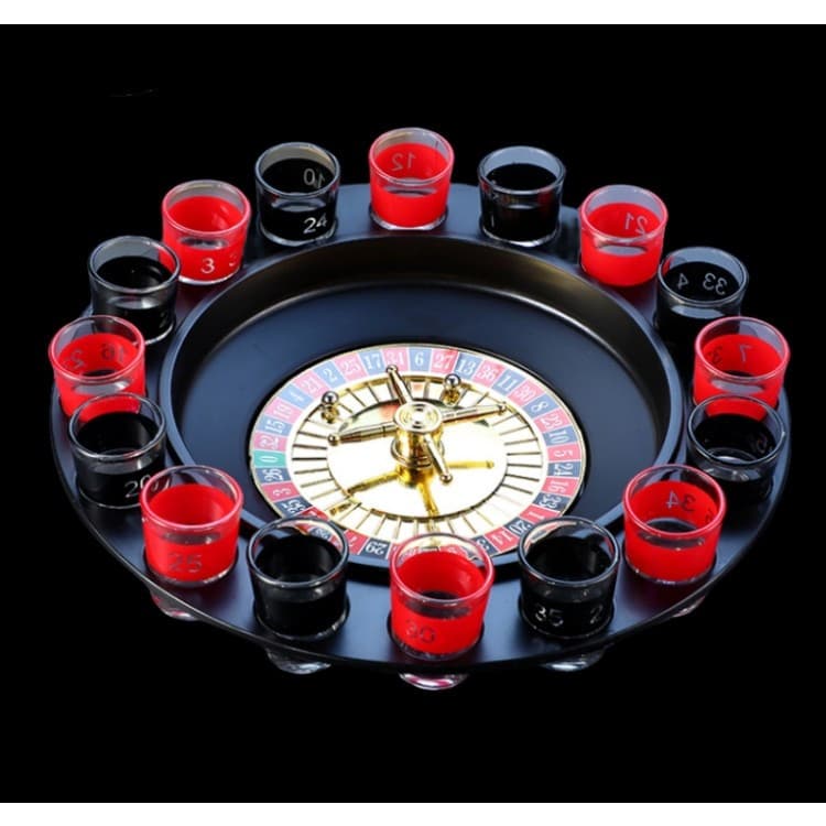 Joc de Baut Ruleta , cu 16 Pahare de Shot din Sticla , 30 x 30 x 5.5 cm, model 2, Rosu/Negru 2