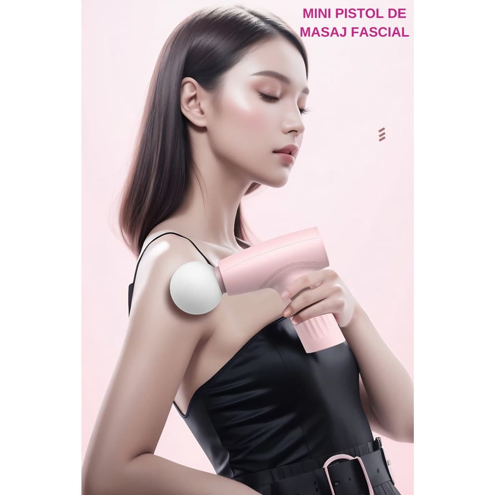Mini aparat de masaj tip pistol, Incarcare USB Tip C, pentru relaxare musculara, autonomie 120 min, 3 viteze, roz 2