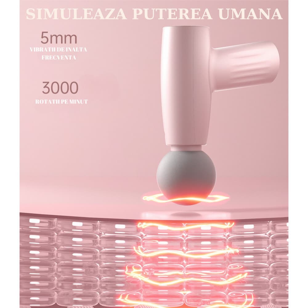Mini aparat de masaj tip pistol, Incarcare USB Tip C, pentru relaxare musculara, autonomie 120 min, 3 viteze, roz 5