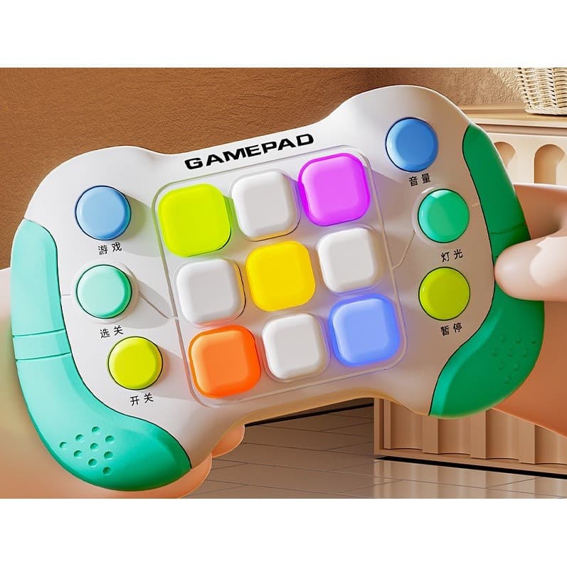 Jucarie Interactiva tip consola Pop It, 6 butoane functionale, 5 Moduri de Joc, 600 Niveluri, +3 ani, verde/gri 2