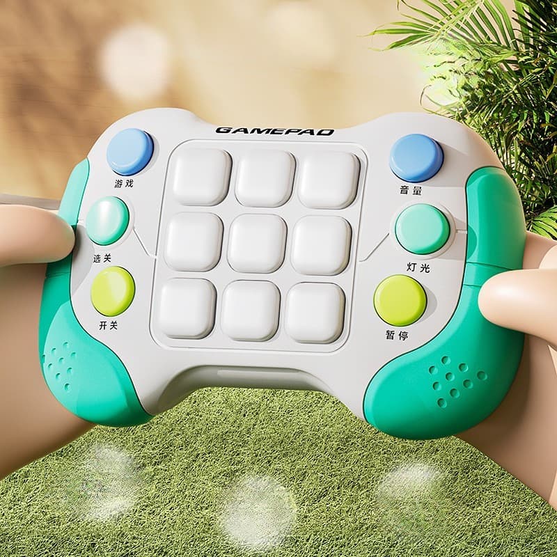 Jucarie Interactiva tip consola Pop It, 6 butoane functionale, 5 Moduri de Joc, 600 Niveluri, +3 ani, verde/gri 4