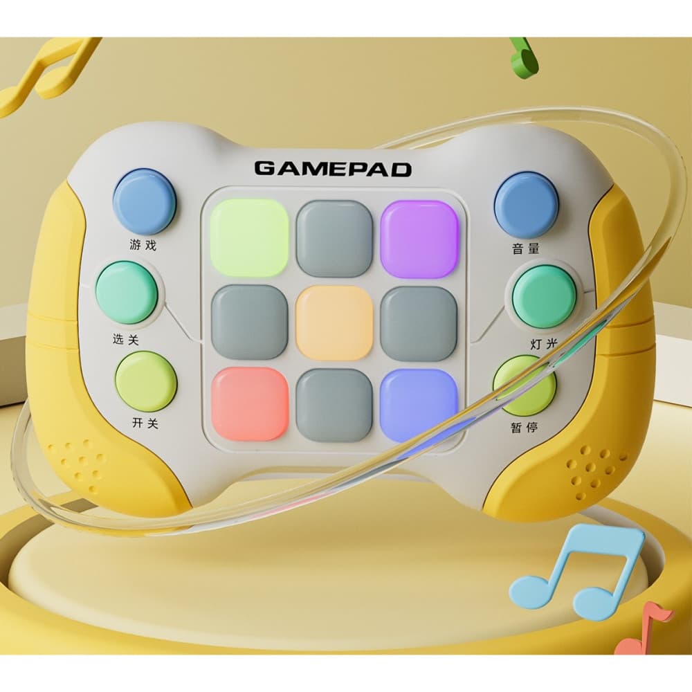 Jucarie Interactiva tip consola Pop It, 6 butoane functionale, 5 Moduri de Joc, 600 Niveluri, +3 ani, galben/gri 3