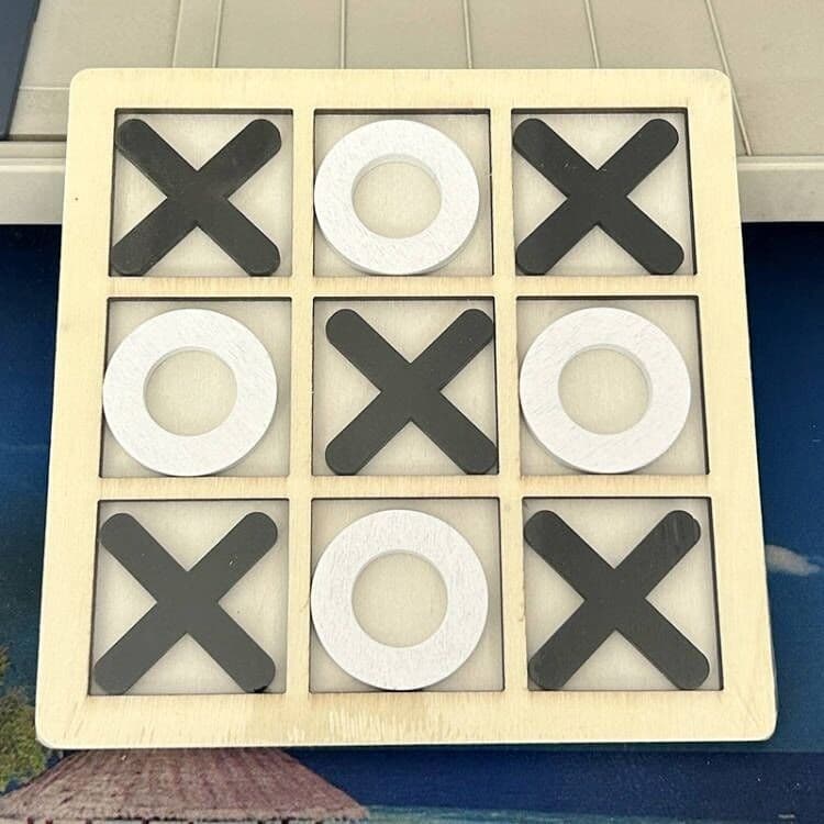 Jucarie tip Montessori "X si O", 9 piese, lemn, negru/alb 2