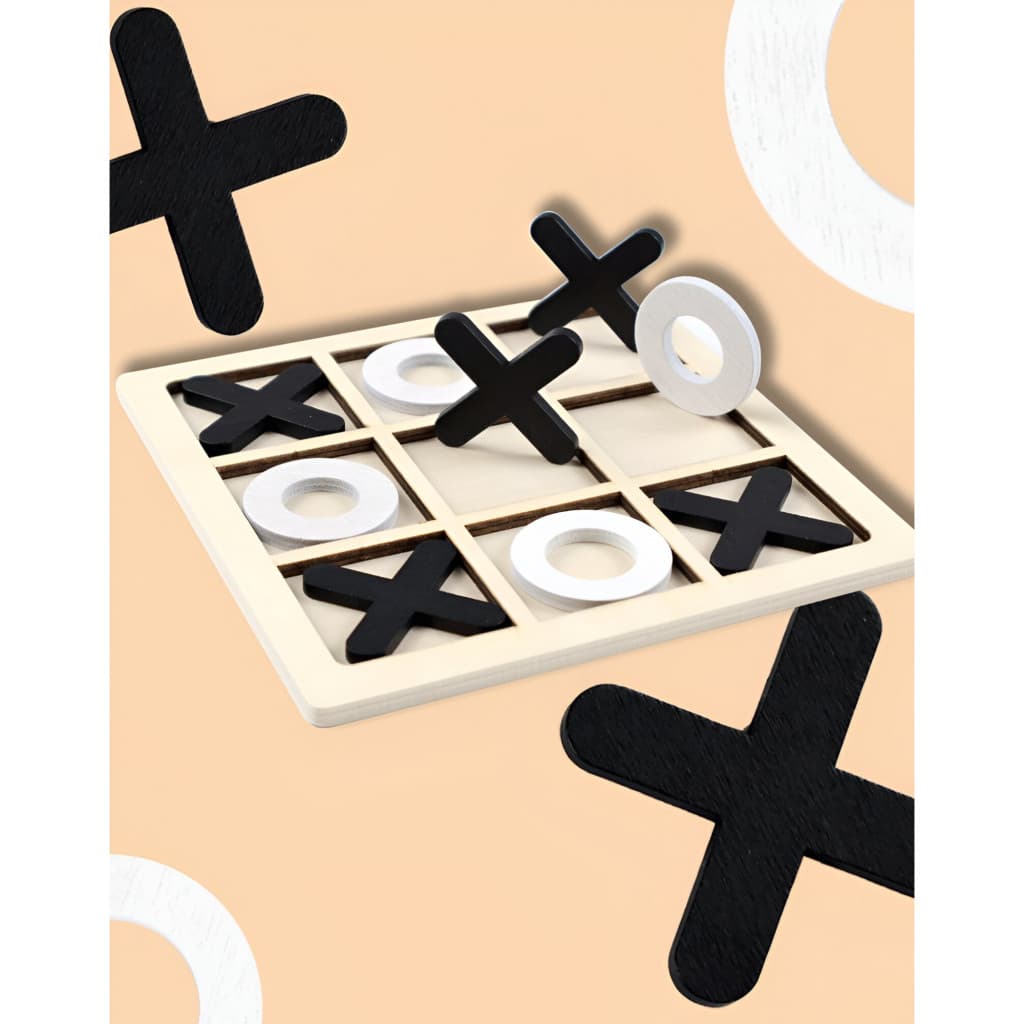 Jucarie tip Montessori "X si O", 9 piese, lemn, negru/alb 3