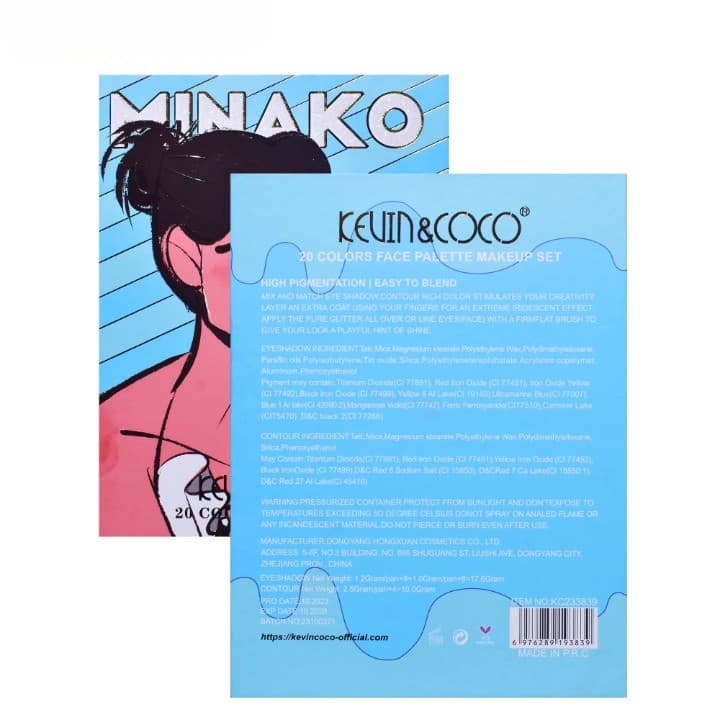 Paleta de machiaj KEVIN & COCO, 20 culori Blue Girl, fard de pleoape si blush, albastru 5