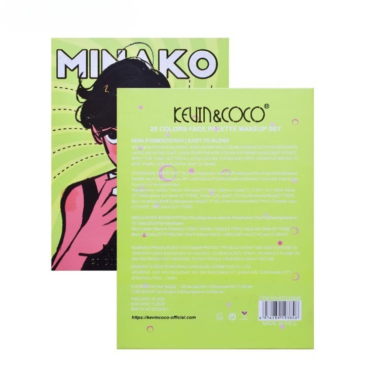 Paleta de machiaj KEVIN & COCO, 20 culori Green Girl, fard de pleoape si blush, verde 4