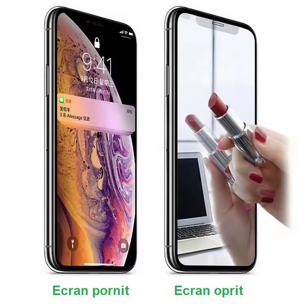 Folie de sticla Apple iPhone 15 Pro, Full Glue 8D Mirror Glass, efect oglinda, reflexie aurie, margini negre 2