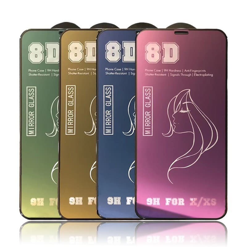 Folie de sticla Apple iPhone 15 Plus, Full Glue 8D Mirror Glass, efect oglinda, reflexie albastra, margini negre 5