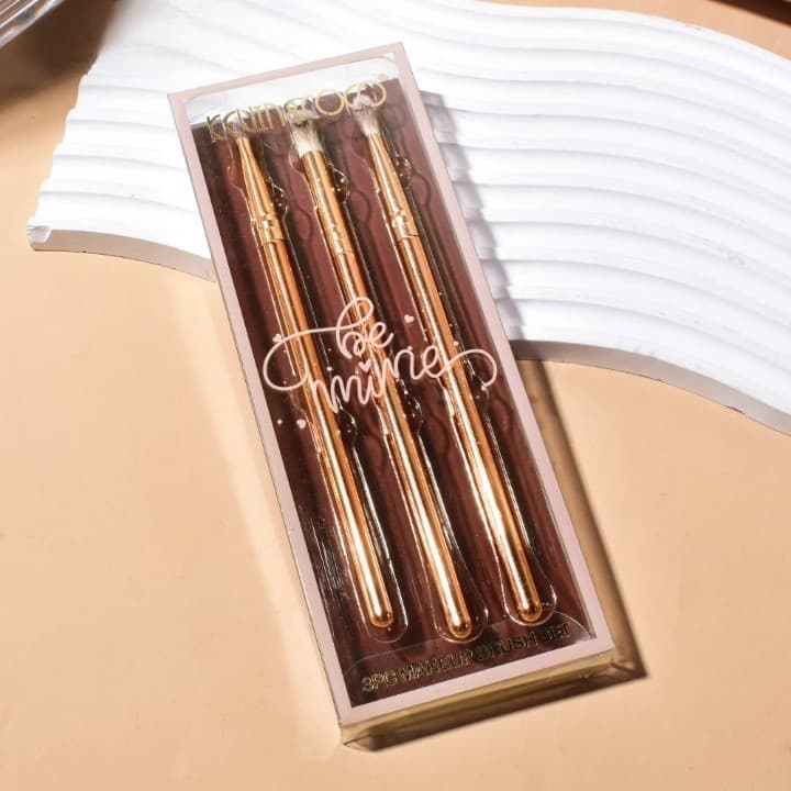 Set 3 Pensule de Machiaj, Portabile, pentru Fard de Ochi, din Par Sintetic Moale, Auriu, 16.5x6.5x1.6 cm 5