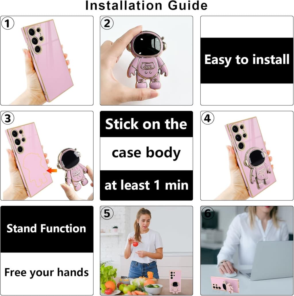 Husa Samsung Galaxy S24 Ultra, Astronaut Case, protectie camera, functie stand expunere, roz 5