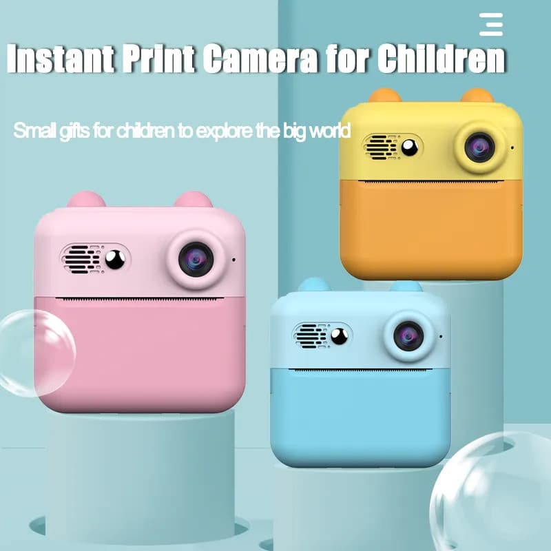 Aparat foto, camera video Full HD pentru copii IDK-A22, imprimanta termica incorporata, portocaliu/galben 2