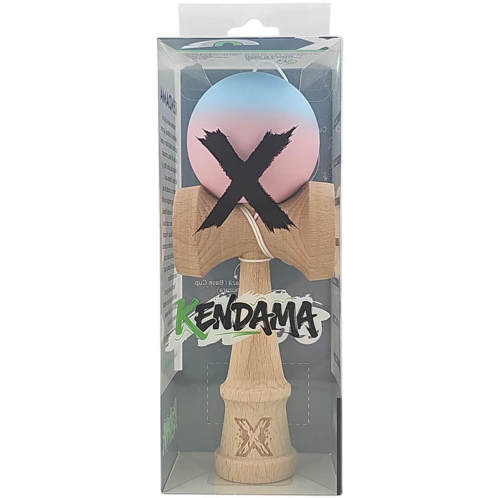 Jucarie lemn Kendama X, originala, profesionala, Rubber Grip, rosu/galben/albastru 5