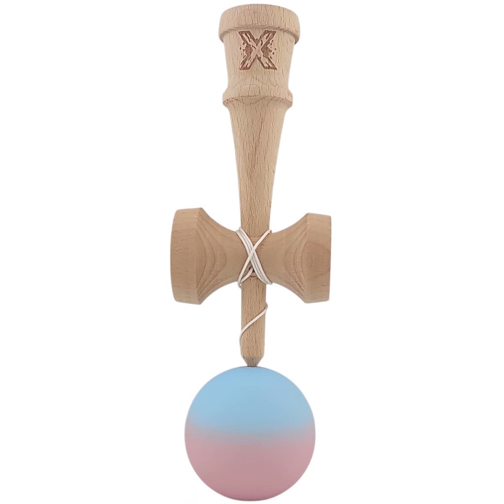 Jucarie lemn Kendama X, originala, profesionala, Rubber Grip, albastru/roz 2
