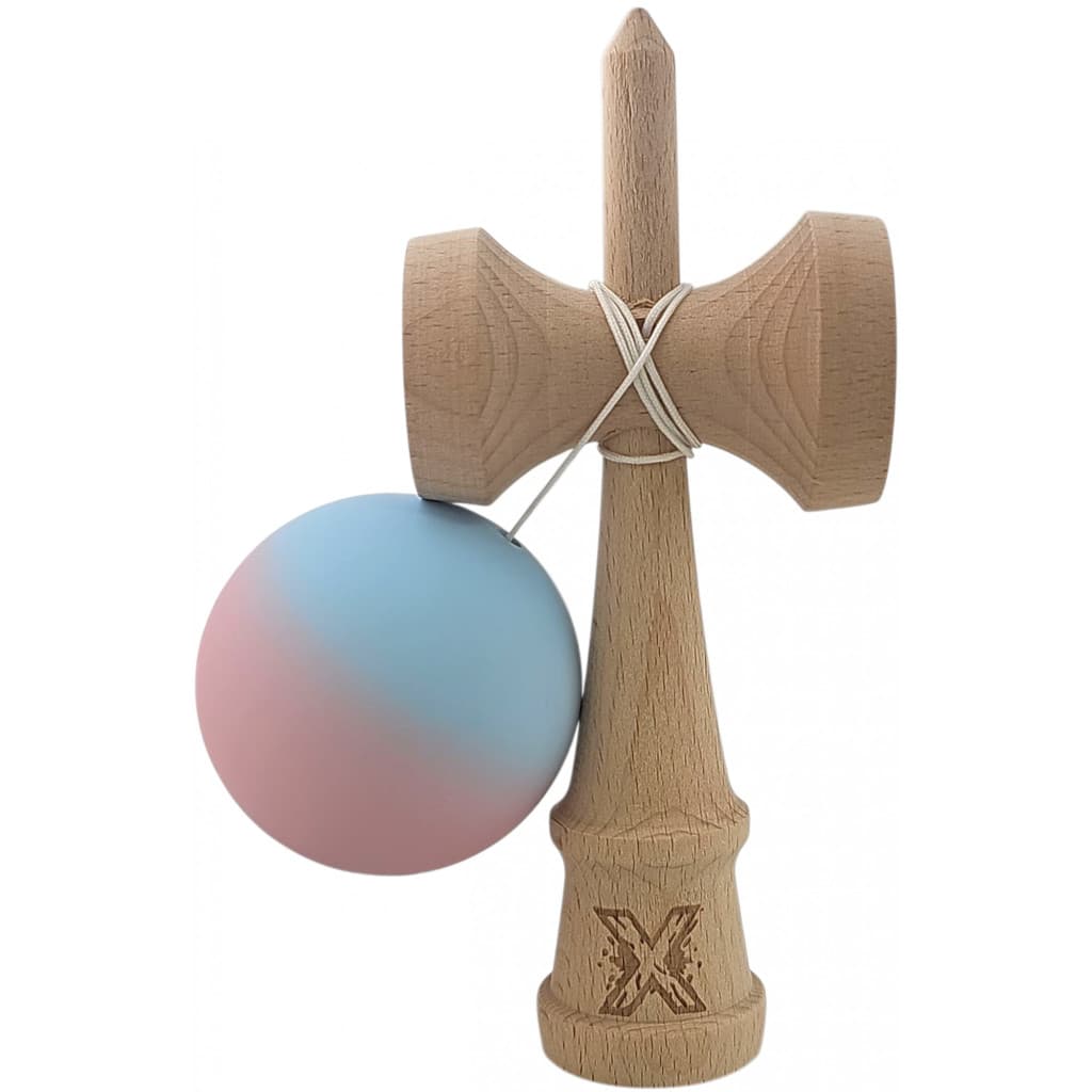 Jucarie lemn Kendama X, originala, profesionala, Rubber Grip, albastru/roz 4
