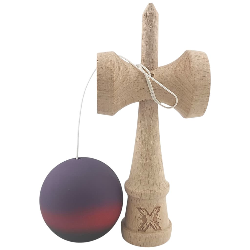Jucarie lemn Kendama X, originala, profesionala, Rubber Grip, mov/rosu/negru 2