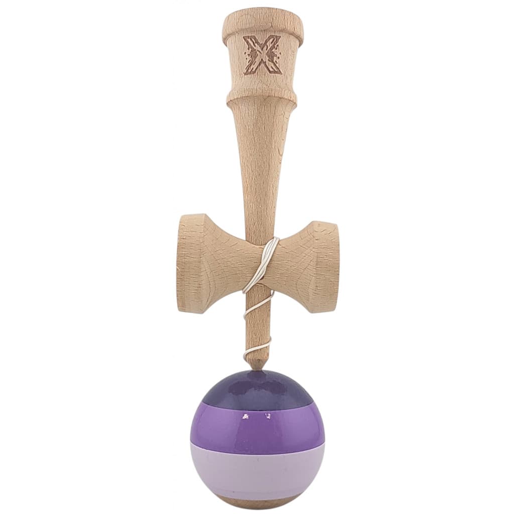 Jucarie lemn Kendama X, originala, profesionala, Super Sticky, 18 cm, mov/lila 2