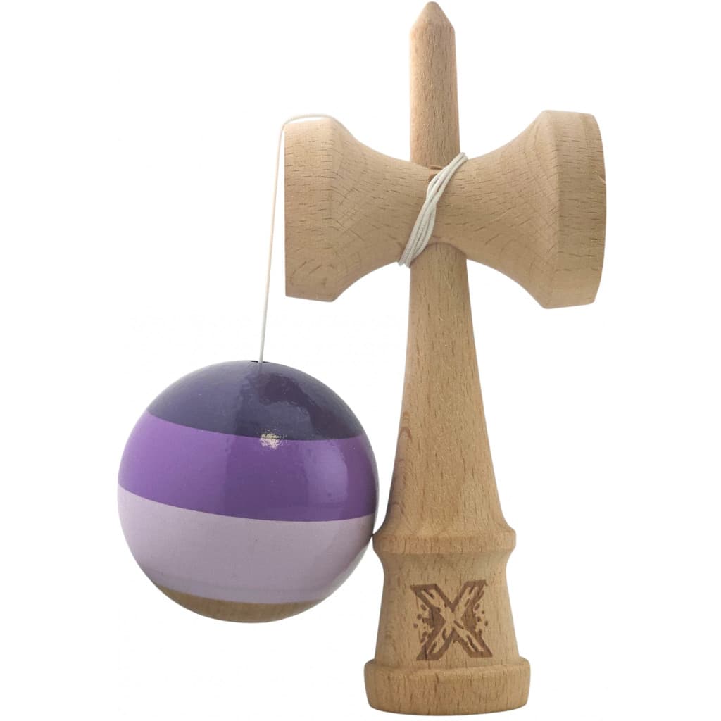 Jucarie lemn Kendama X, originala, profesionala, Super Sticky, 18 cm, mov/lila 3