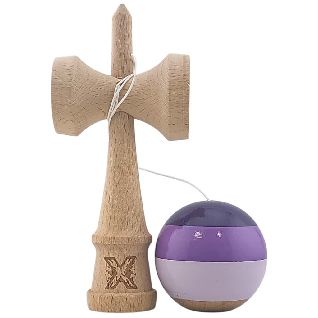 Jucarie lemn Kendama X, originala, profesionala, Super Sticky, 18 cm, mov/lila 4