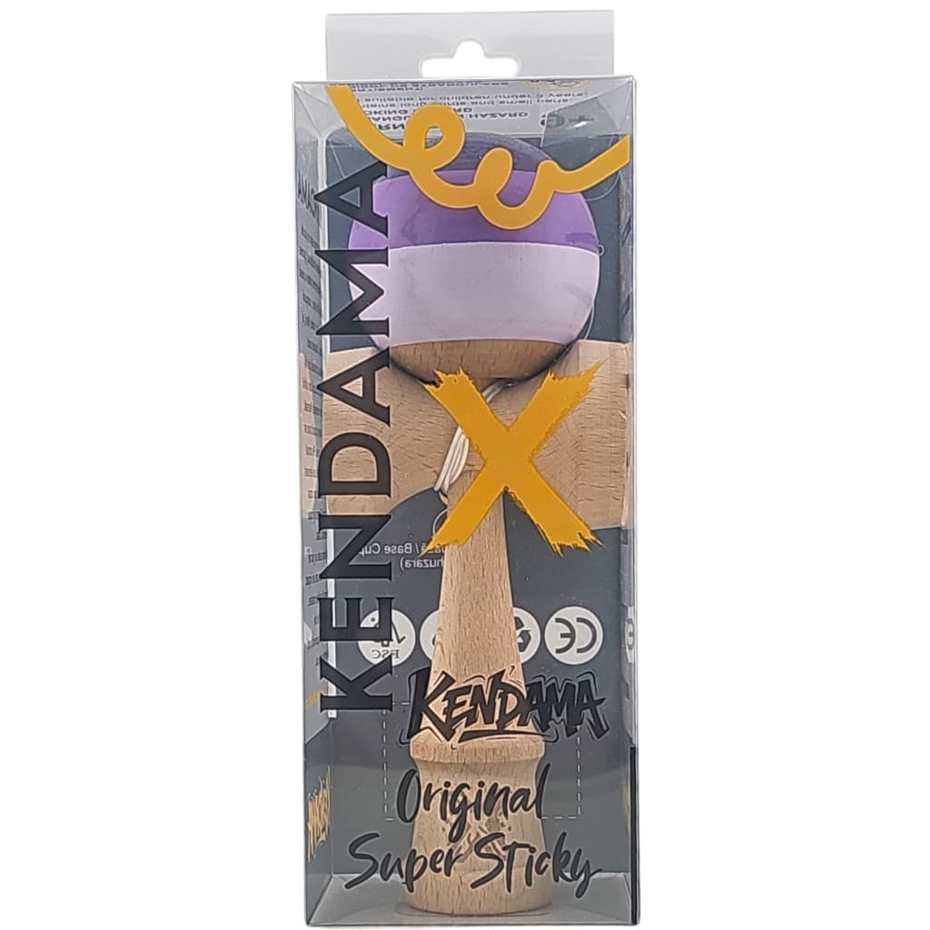 Jucarie lemn Kendama X, originala, profesionala, Super Sticky, 18 cm, mov/lila 5