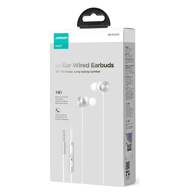 Casti audio cu microfon Joyroom JR-EW03, conector jack 3.5 mm, cablu 1.2 m, argintii 3