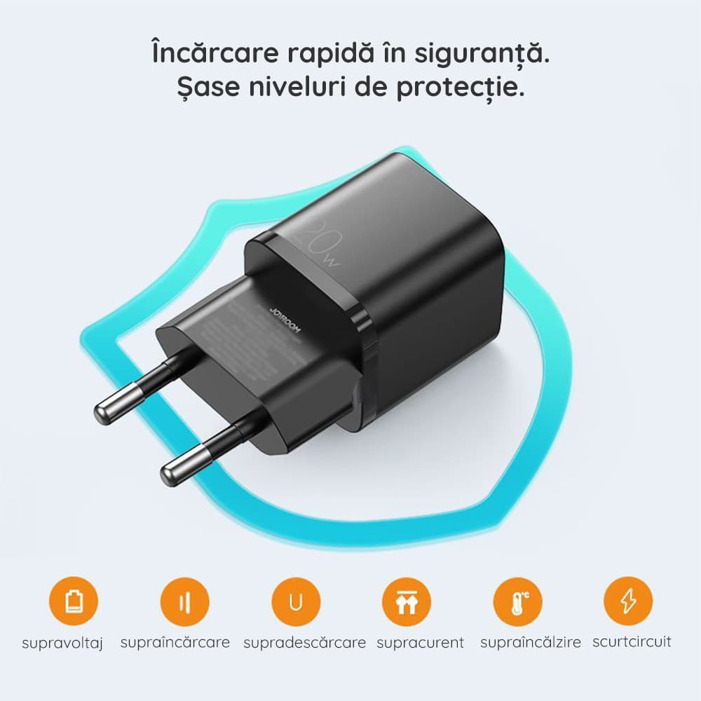 Incarcator casa Joyroom L-QP207, 20W, 1 x USB-C, 1 x USB-A, PD, QC 3.0, negru 2