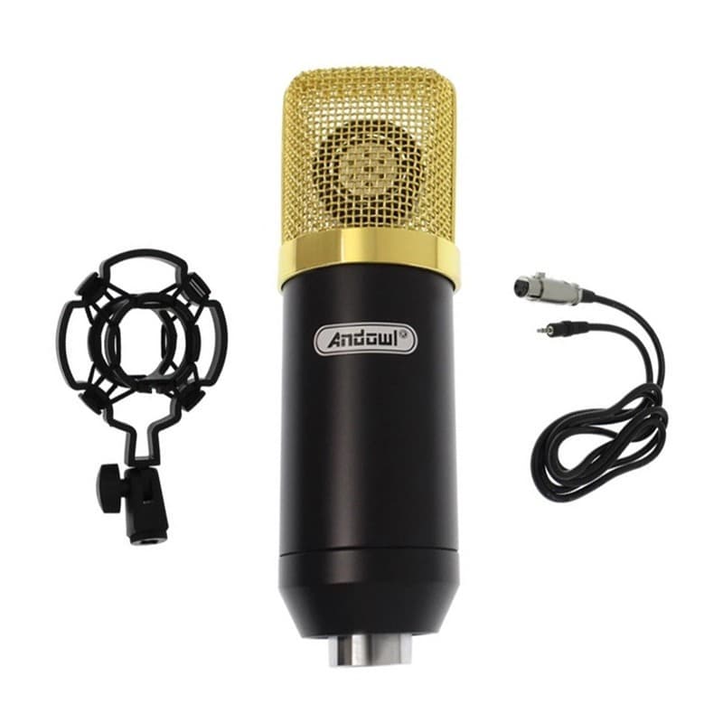 Microfon profesional Andowl Q-Mic3 pentru karaoke, vlogging, podcast, negru/auriu 2