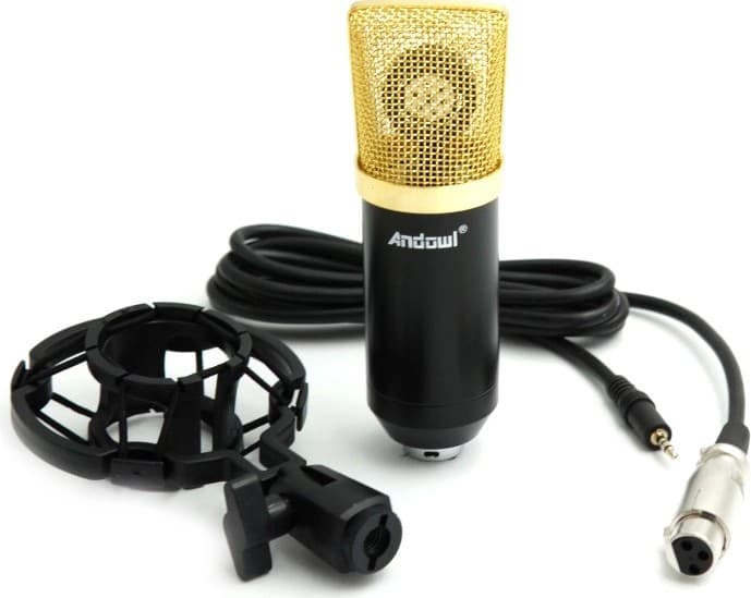 Microfon profesional Andowl Q-Mic3 pentru karaoke, vlogging, podcast, negru/auriu 4