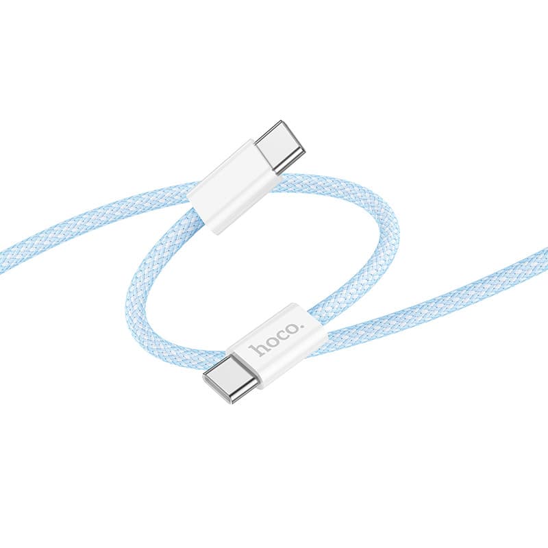 Cablu de date si incarcare Hoco X105, Type-C to Type-C, PD60W, QC3.0, 3A, 1 m, cablu impletit, incarcare rapida, albastru 2