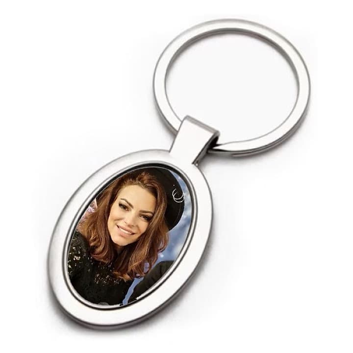 Breloc metalic personalizat cu poza ta, inel de sustinere metalic, oval 2
