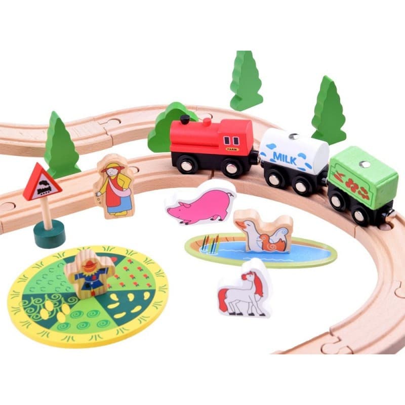 Traseu din lemn Kids Toyland, ferma, animale si accesorii, 50 piese 4