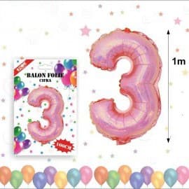 Balon din folie metalizata, 100 cm, roz, cifra 3 1