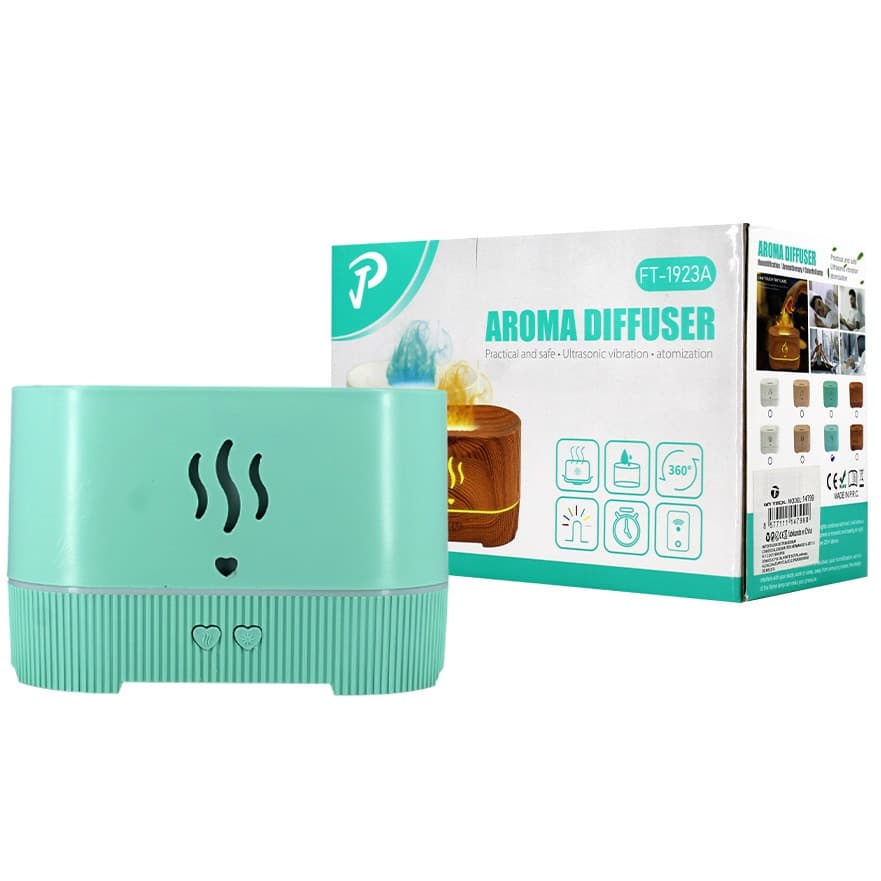 Umidificator aer, difuzor aromaterapie FT-1923A, efect flacara, telecomanda, turcoaz 1
