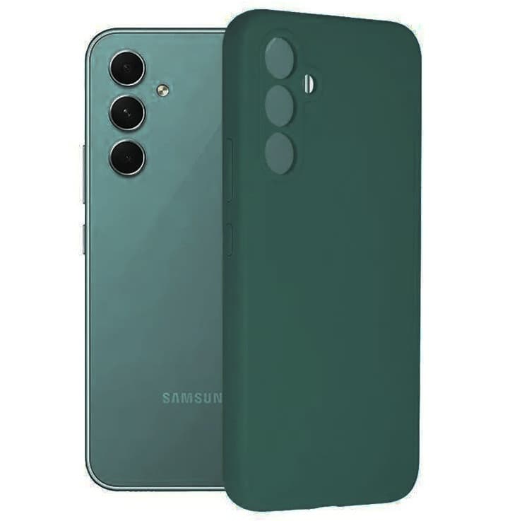 Husa Samsung Galaxy A15, Luxury Silicone, protectie camera, catifea in interior, verde inchis 1