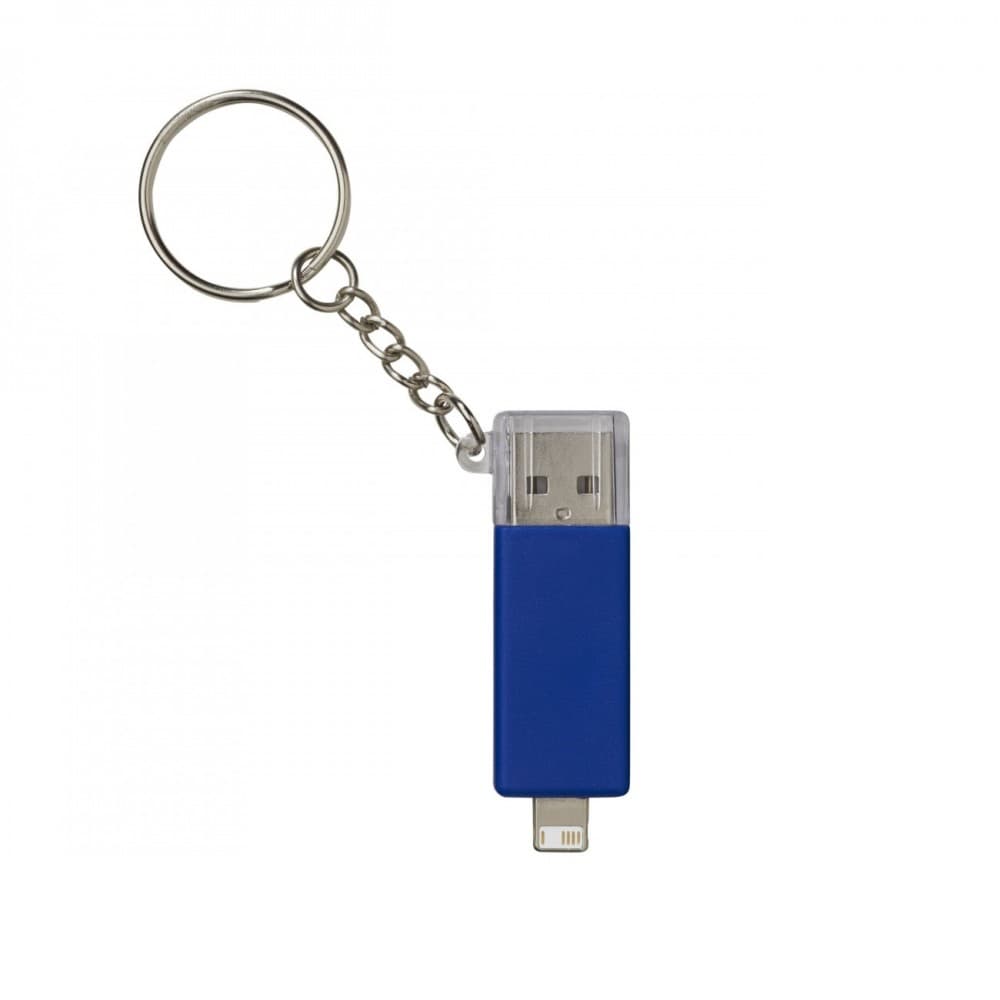 Adaptor incarcare USB cu conector Lightning si MicroUSB, tip breloc, albastru 1