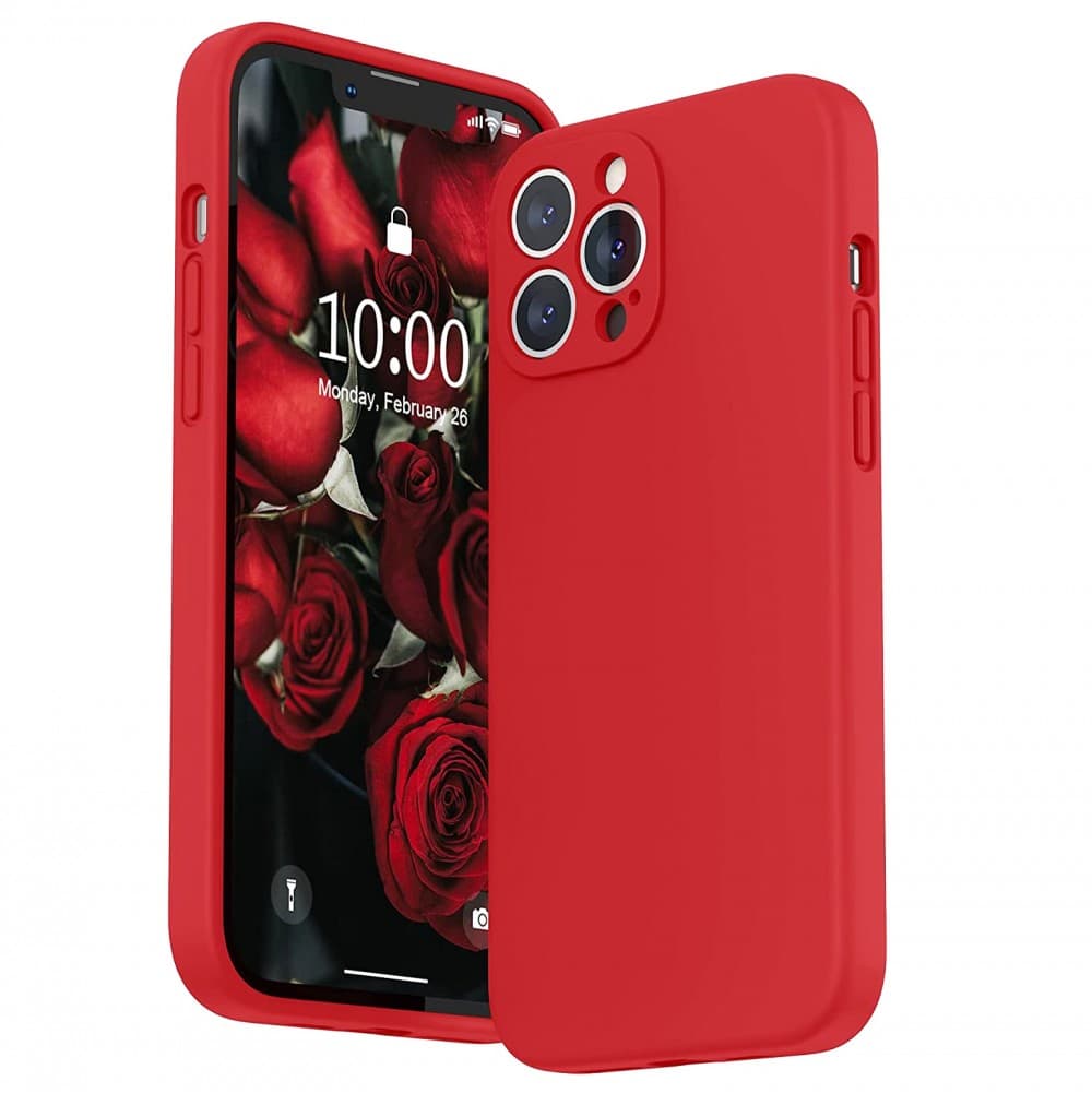 Husa Apple iPhone 13 Pro Luxury Silicone, catifea in interior, protectie camere, rosu 1