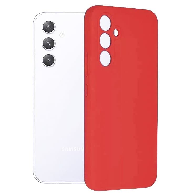 Husa Samsung Galaxy A35, Luxury Silicone, protectie camera, catifea in interior, rosie 1