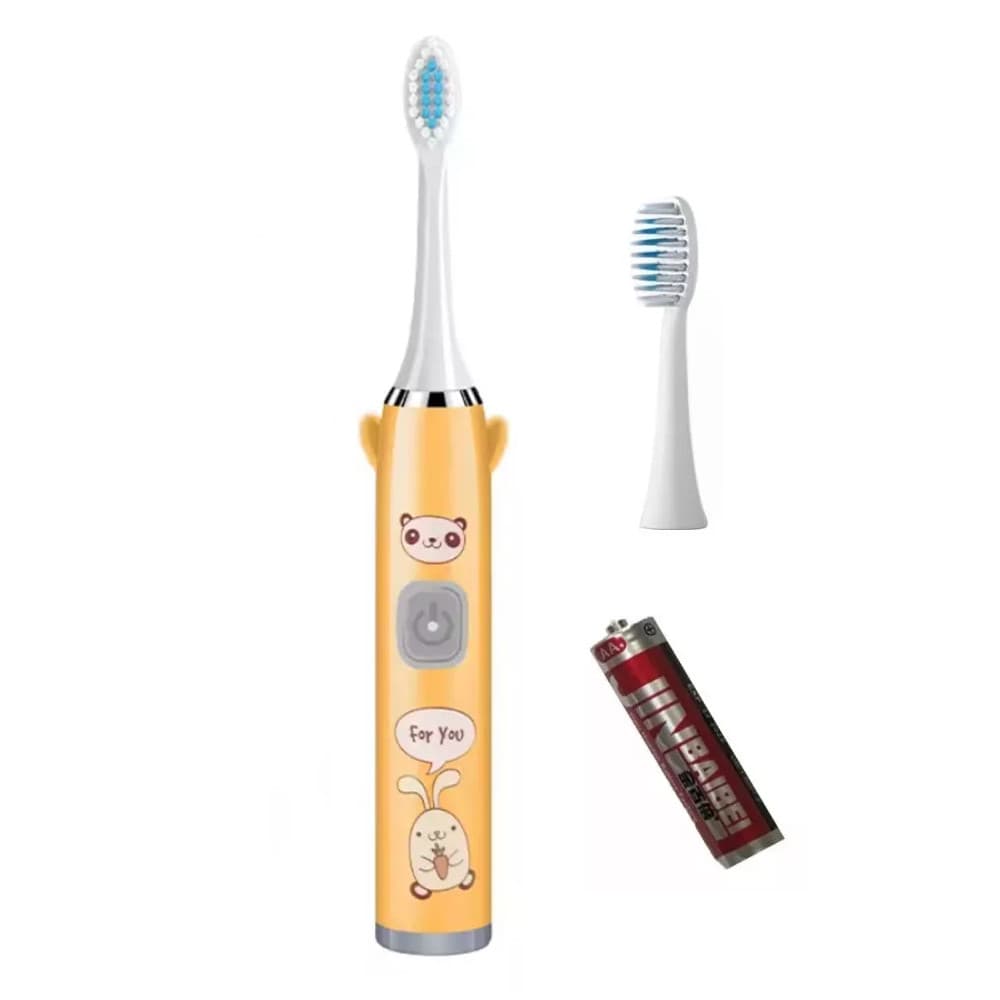 Periuta de dinti electrica pentru copii, 2 capete, 5 viteze, alimentare cu baterie AA, portocalie 1